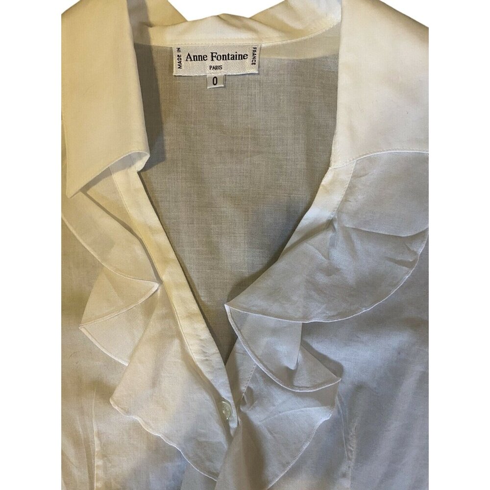 New $430 Anne Fontaine 0 XS White Sheer Voile Blouse Shirt Top Ruffle V Neck - Picture 5 of 6